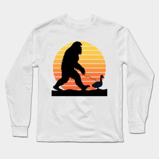 Bigfoot walking a duck on a leash Long Sleeve T-Shirt